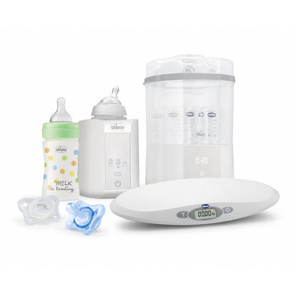 Starker Kiy Chicco: Bilancia, Scaldabiberon, Sterilizzatore con Asciugatura, 1 Biberon, 2 Gommotti Ciuccio 0Mesi+ - Tutto il necessario per il tuo Neonato