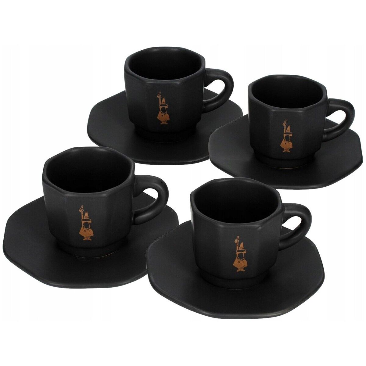 BIALETTI 4 Tazze Porcellana da Caffè Tazzine Espresso Ottagonali Nere Logo  Oro - Carpe Diem Shop